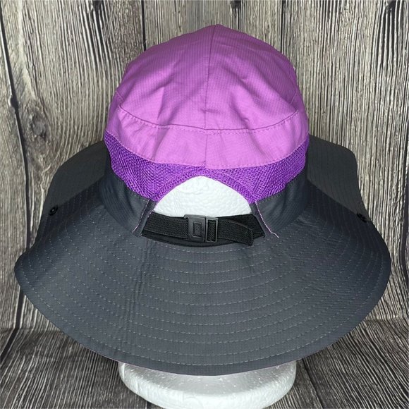 Sun Shade Wide Brim Women's OS Purple Gray Adjustable Ponytail Hole Bucket Hat - Picture 4 of 7